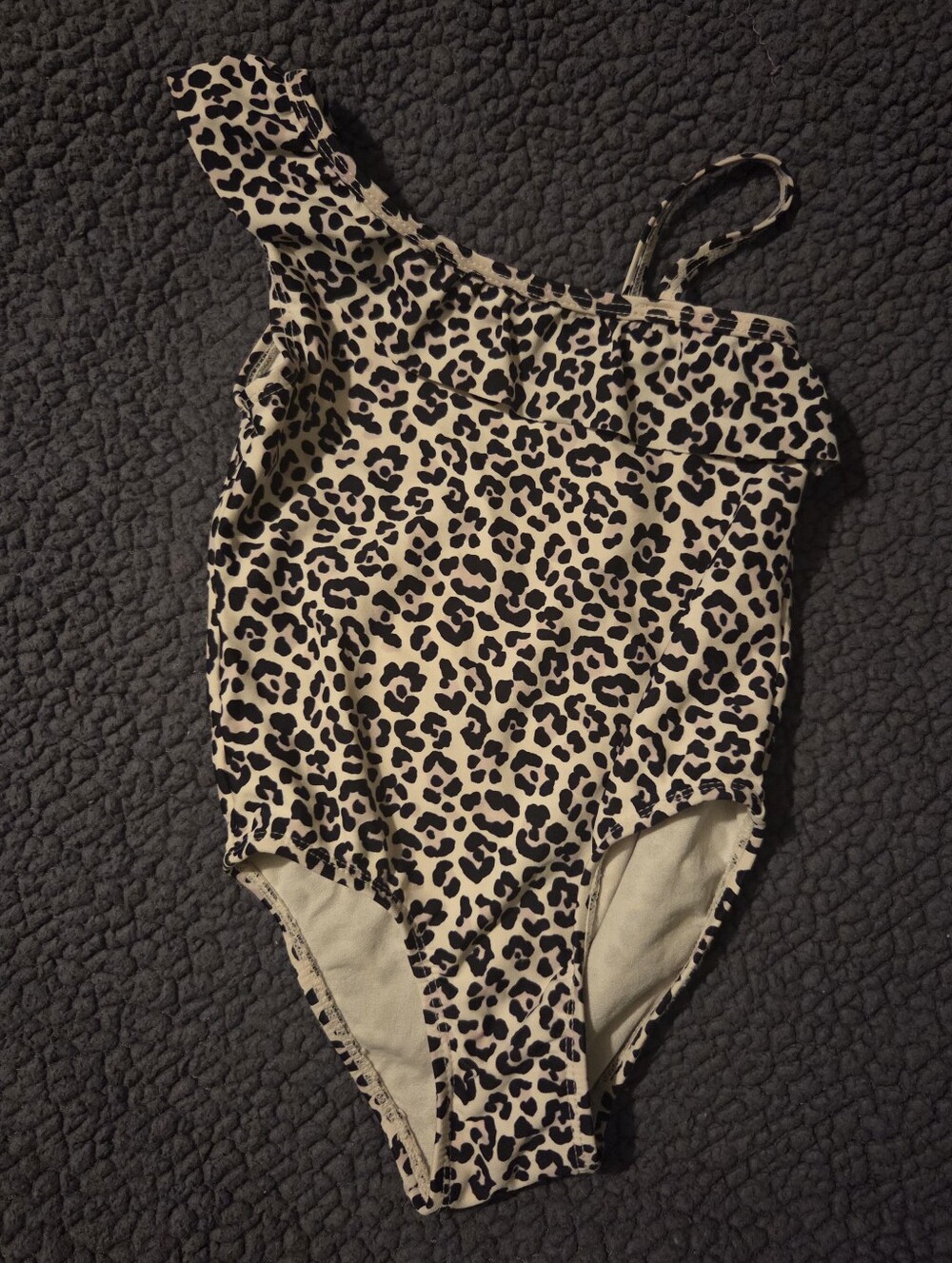 The Children's Place Beige and Black Leopard One-Shoulder Girls' Swimsuit